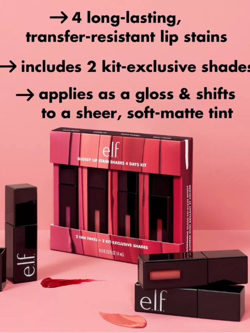 e.l.f. Cosmetics Glossy Lip Stain Shades 4 Days Kit BRAND NEW IN BOX - Picture 5 of 6